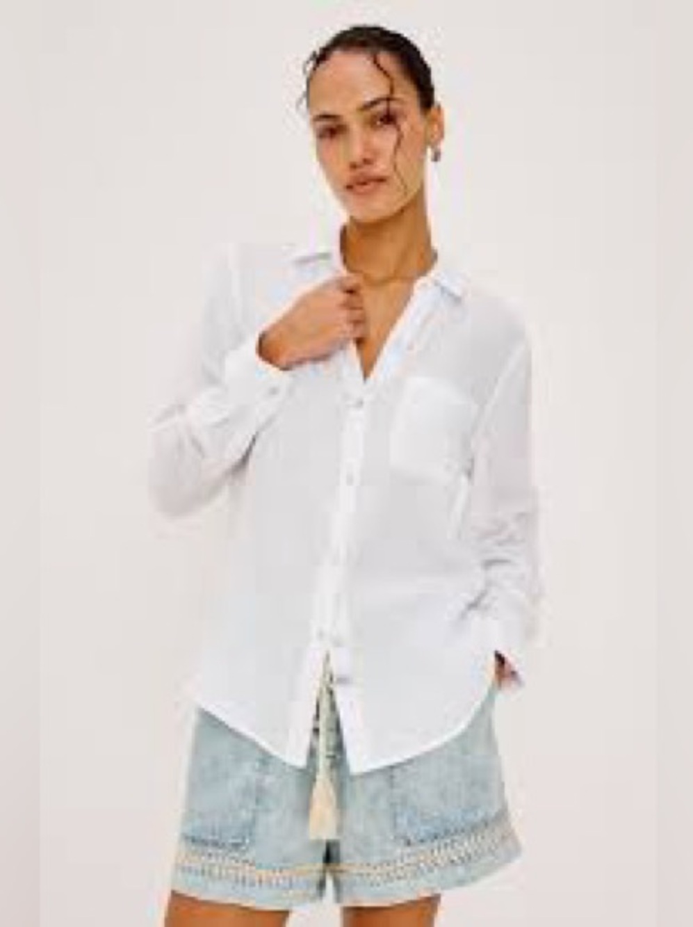 Joie 100% Linen Shirt Tunic Blouse White Button Up Size XL Resortwear Casual EUC